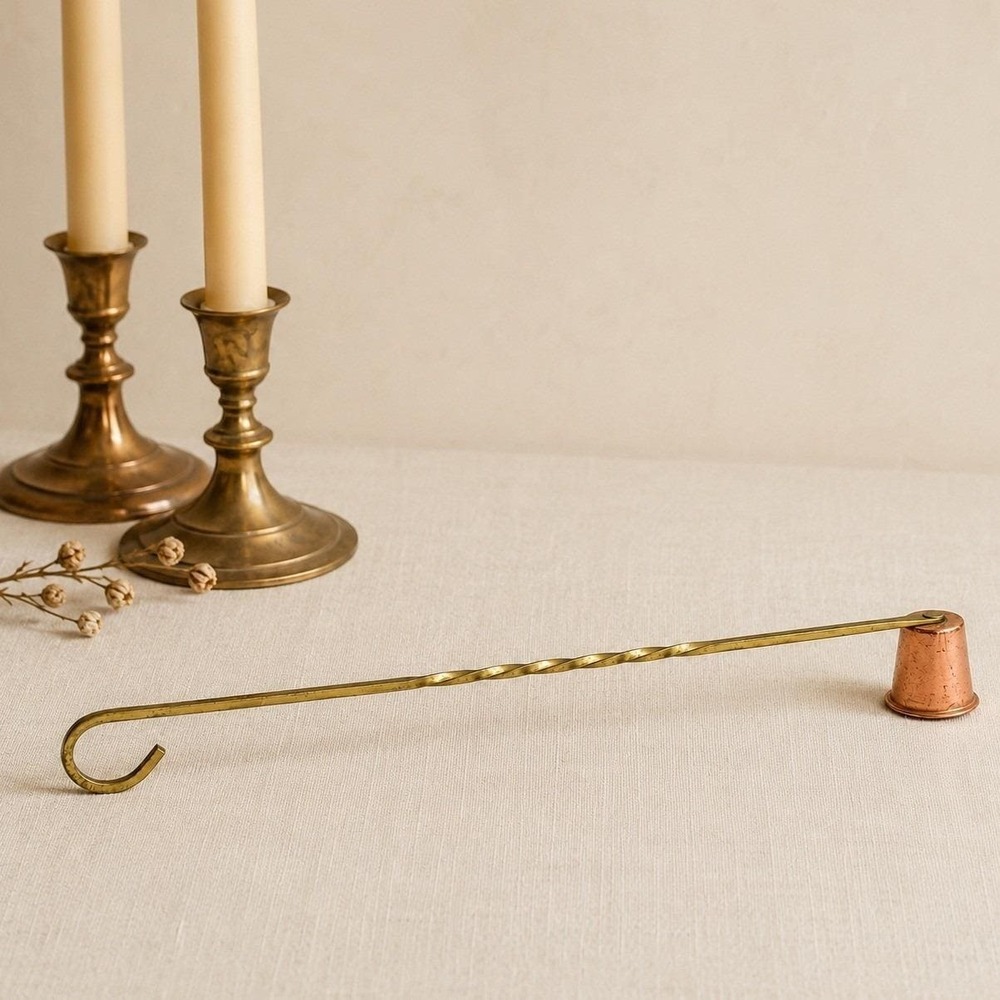 Vintage Copper Brass Candle Snuffer Twisted Handle Hanging Hook 1970s 11.5"